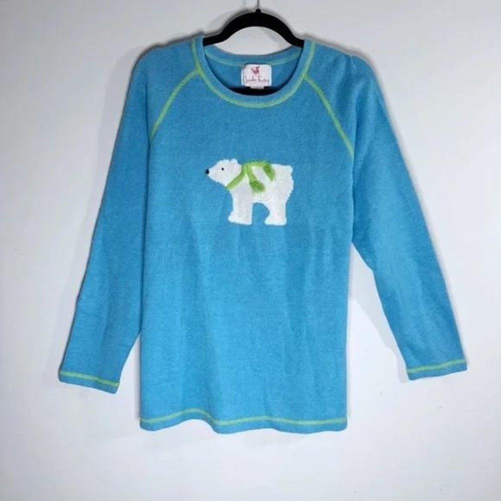 Quacker Factory Polar Bear Christmas Winter Blue‎ Sweater XL